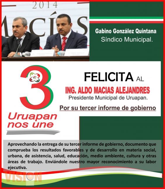 Gabino González Quintana, Sindico Municipal de Uruapan, felicita al Ing. Aldo Macias Alejandres. 