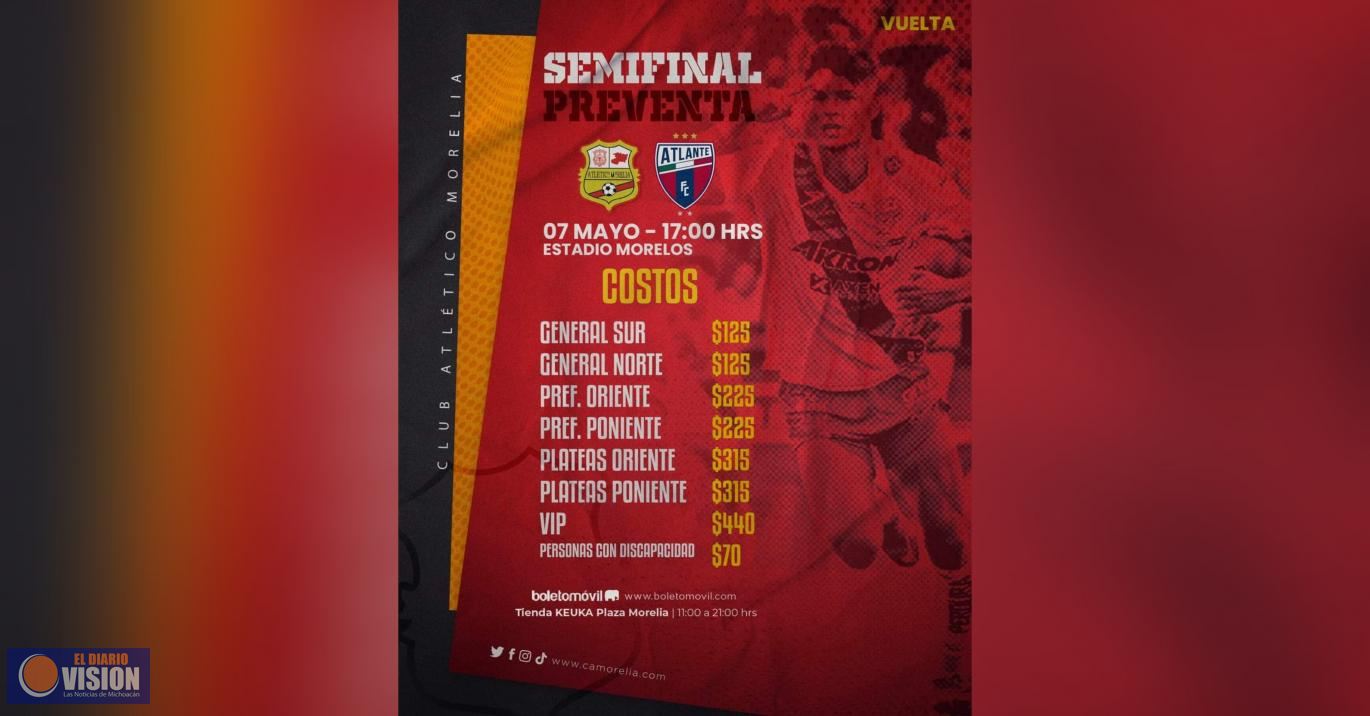 Atlético Morelia anuncia los precios de los boletos para la Semifinal ante Atlante