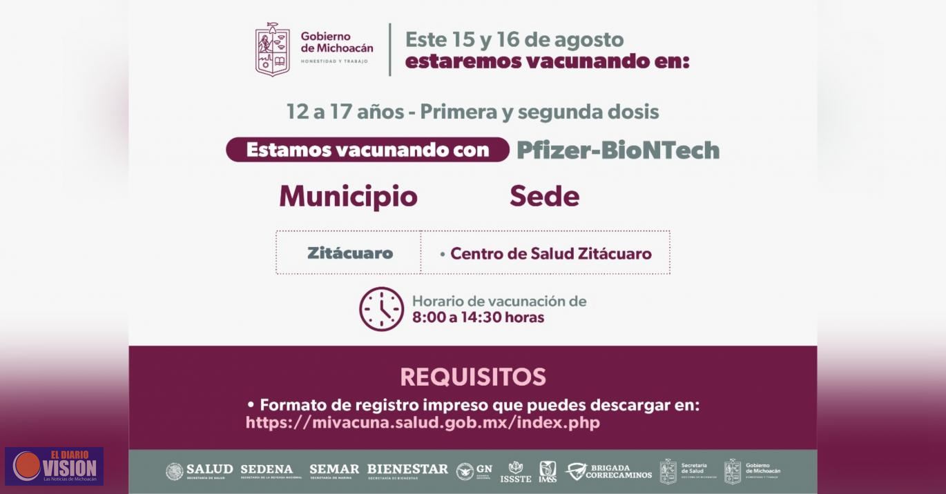 Vacunación a niños de 5 a 11 años continúa en Michoacán