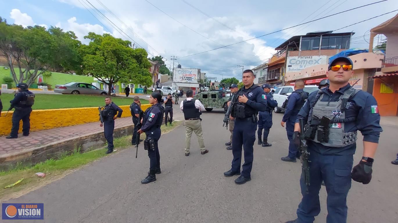 Guardia Civil, Sedena y GN refuerzan presencia y seguridad en Tuzantla, tras hechos violentos