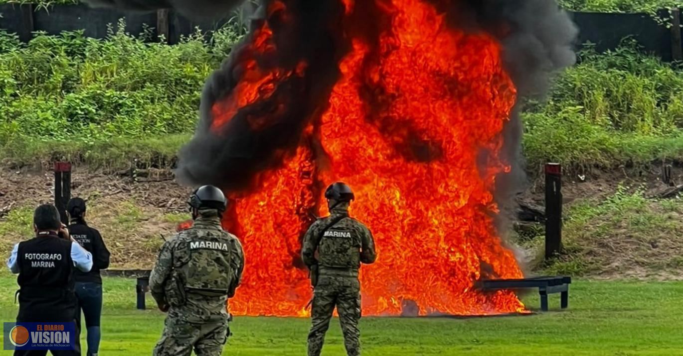 Celebra SSP incineración de más de mil 717 kilos de cocaína decomisada en Lázaro Cárdenas por SEMAR