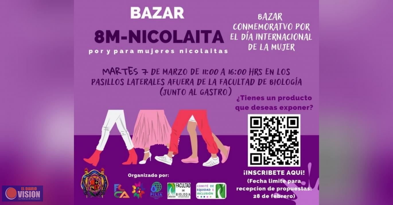 Universitarias emprendedoras y profesoras realizan el Bazar 8M-Nicolaita