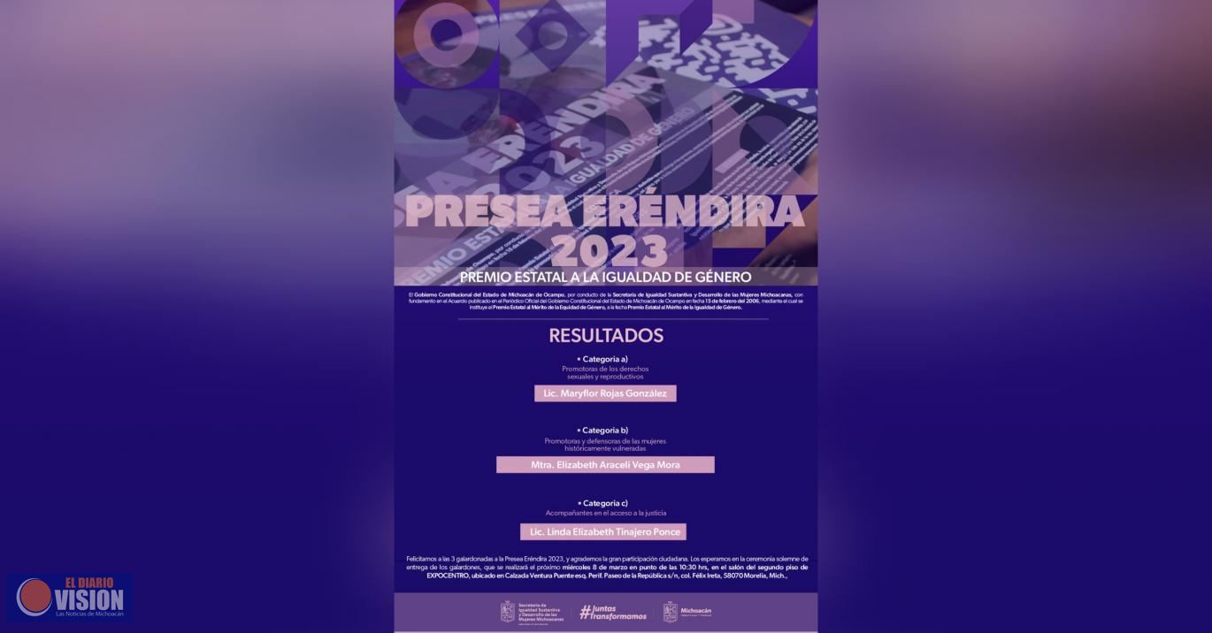 Dan a conocer las 3 ganadoras de la Presea Eréndira 2023