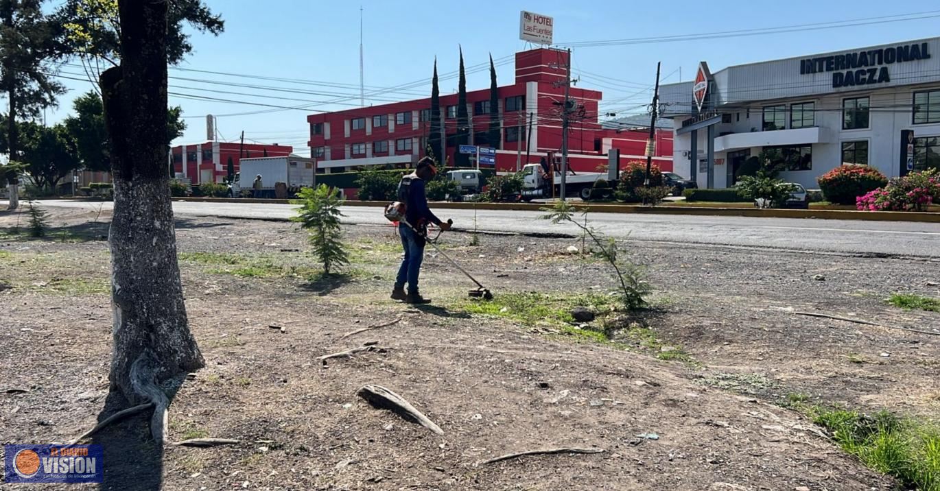 Trabaja Gobierno Municipal en limpieza de camellón de Salida Charo