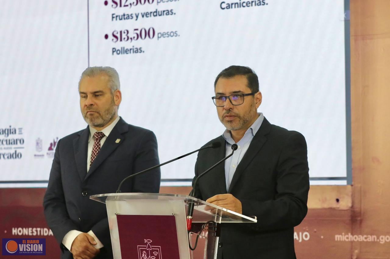 Anuncia Gobierno Estatal apoyos económicos para reubicar a comerciantes del Mercado de Pátzcuaro