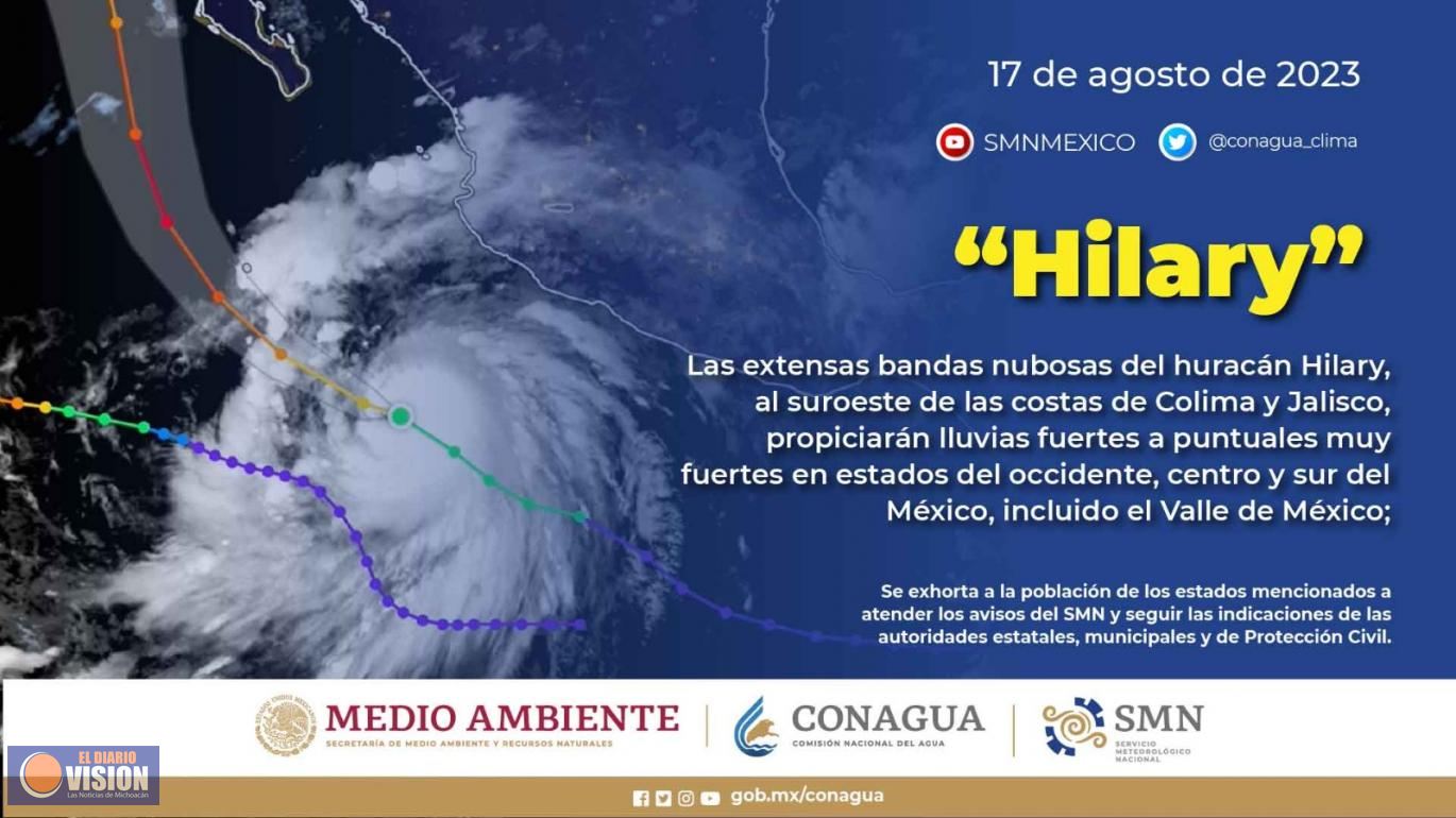 Provocaría huracán Hilary, lluvias fuertes en Michoacán, pide PC estatal tomar previsiones