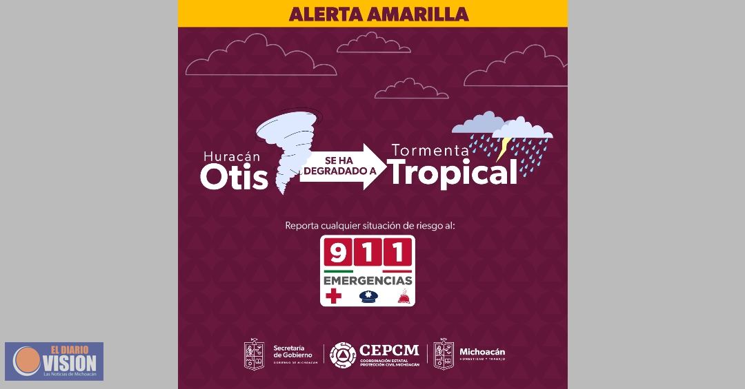 Se degrada Otis a tormenta tropical: PC