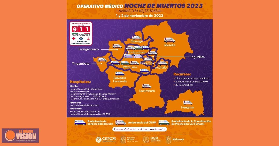 Despliega SSM 21 ambulancias por Noche de Muertos