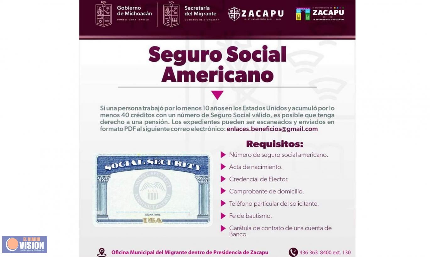 Gobierno de Zacapu informa sobre oportunidades de Seguro Social Americano para Migrantes