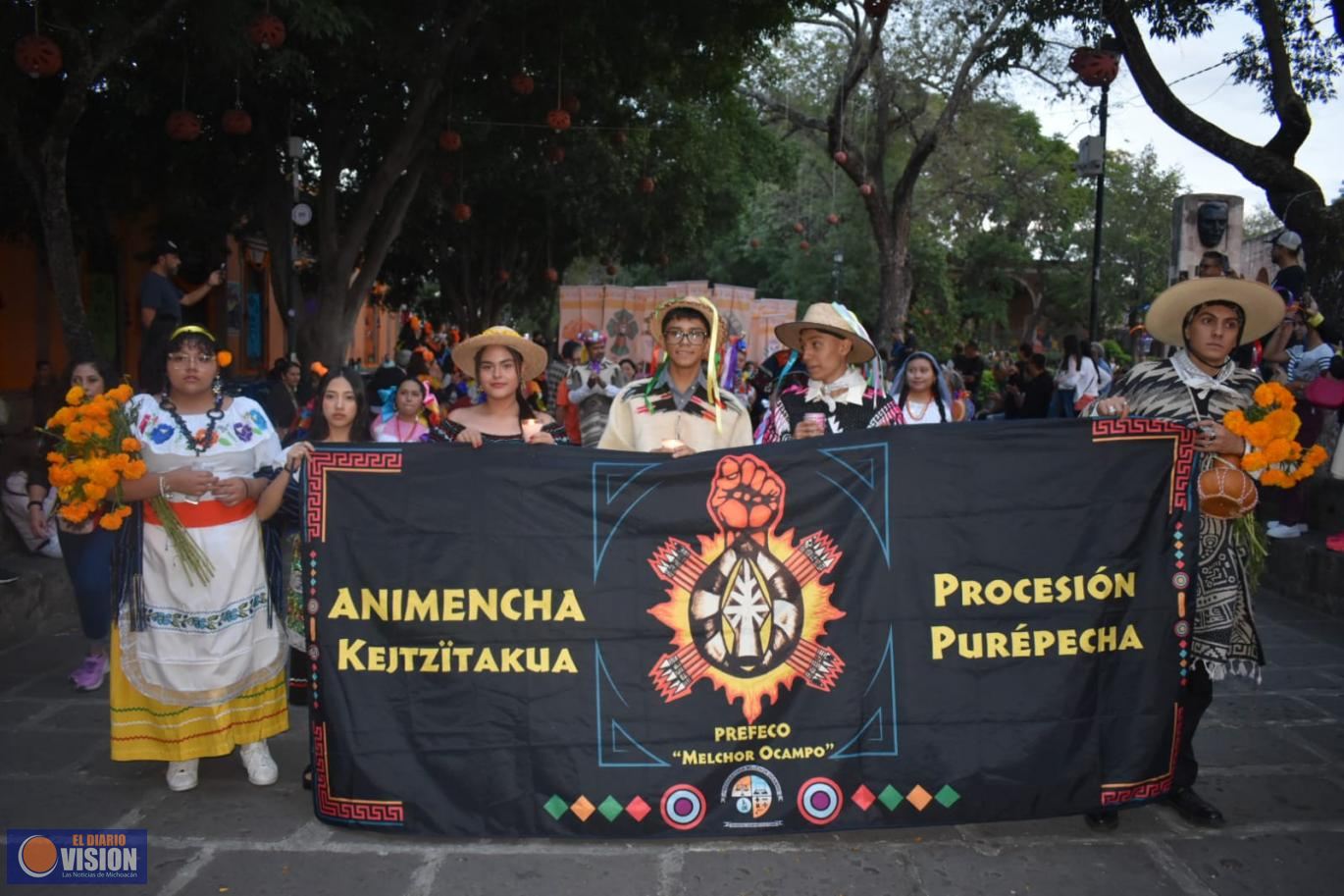 Procesión Purhépecha de la PREFECO,  preserva  tradiciones