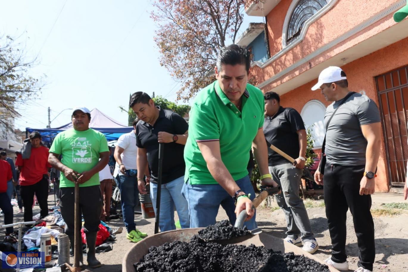 PVEM tapa los primeros 100 baches en Morelia; se avanza en mejores vialidades 