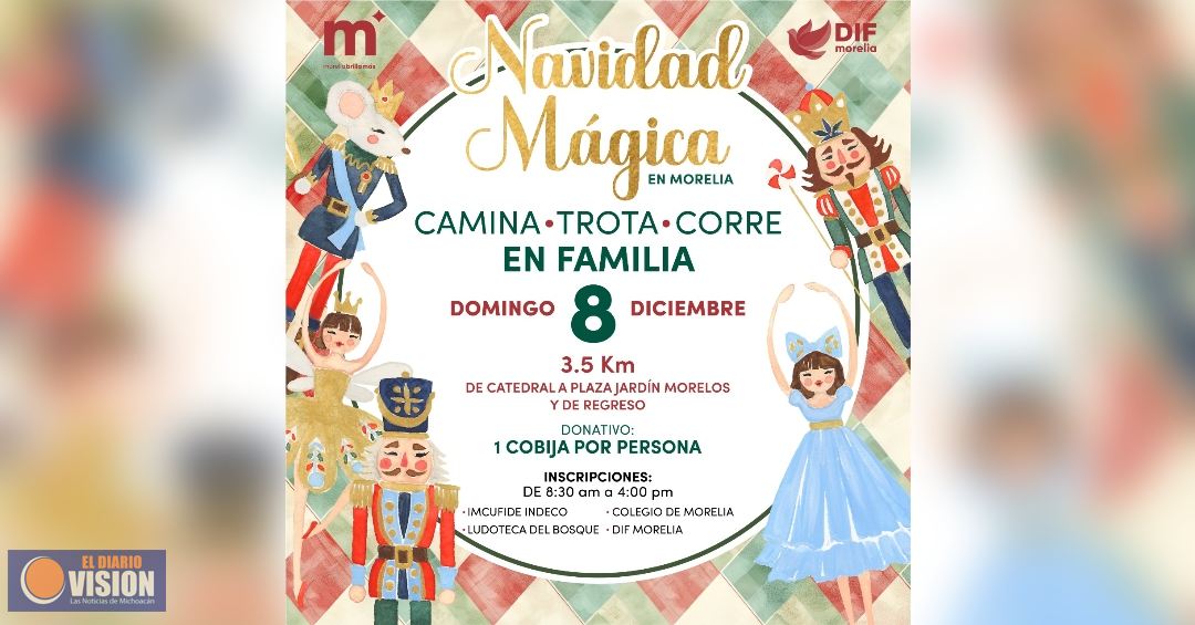 DIF Morelia invita a la Carrera Navideña Familiar "Camina, trota o corre" 