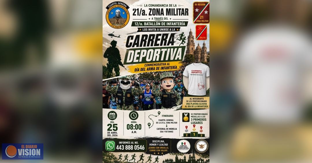 Ejército Mexicano invita a la Carrera Deportiva Conmemorativa del Día de la Infantería en Morelia