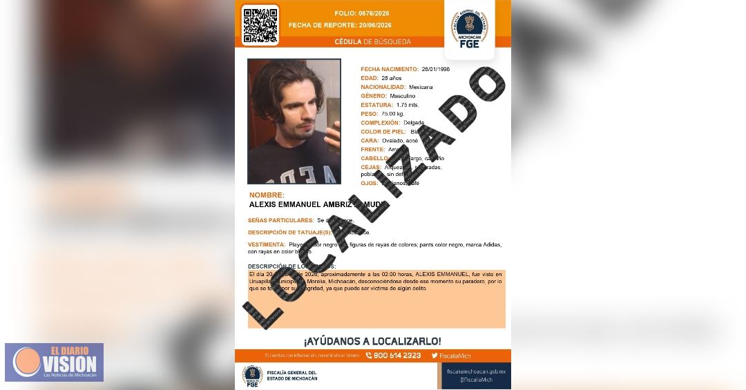 FGE confirma localización sin vida de hombre con cédula de búsqueda activa en Morelia