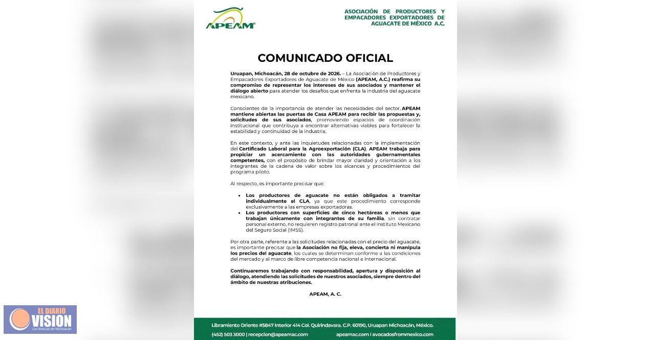 APEAM mantiene diálogo abierto con productores