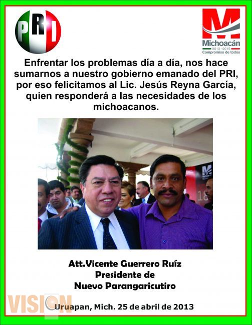 San Juan nuevo felicita al Gobernador interino Lic. Jesús Reyna Garcia