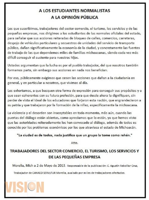 A los estudiantes normalistas, A la opinión pública 