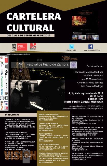 Cartelera Cultural del 2 al 8 de septiembre