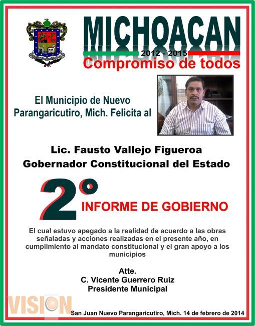 El municipio de Nuevo Parangaricutiro, Mich. Felicita al Lic. Fausto Vallejo Figueroa