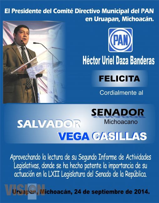 El Presidente del PAN en Uruapan, Héctor Daza felicita al Senador Salvador Vega Casillas