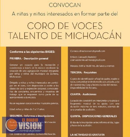 Continua abierta la convocatoria  Coro de Voces Talento de Michoacán.