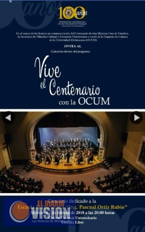 Continúa ciclo de conciertos con motivo del Centenario de la UMSNH