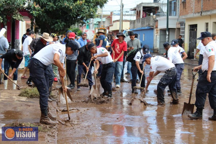 Mantiene SSP labores de apoyo en colonias afectadas por la lluvia en Morelia