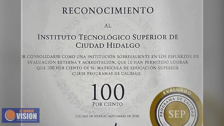 Recibe Tec de Ciudad Hidalgo, reconocimiento de la SEP