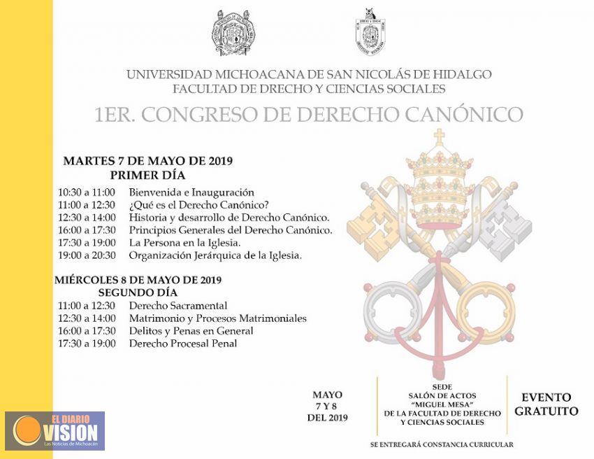 UMSNH impartirá curso de Derecho Militar Congreso de Derecho Canónico