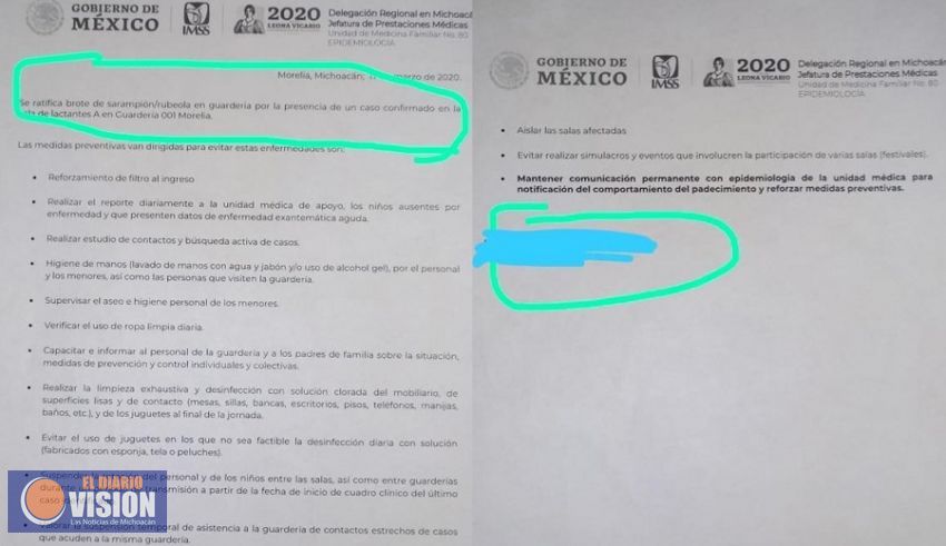 Oficio confirma un caso de sarampión en una guardería del IMSS en Morelia 