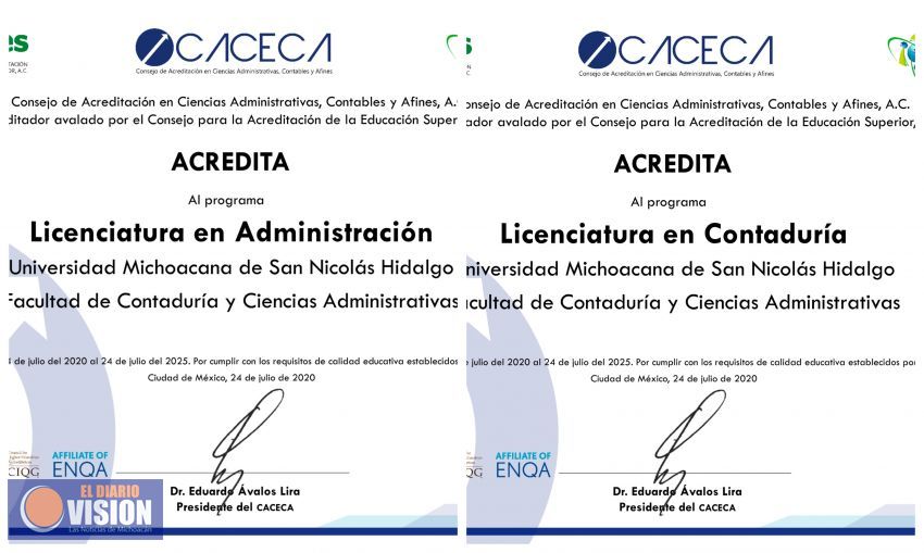 CACECA acredita los programas de Licenciatura en Contaduría y Administración de la UMSNH 