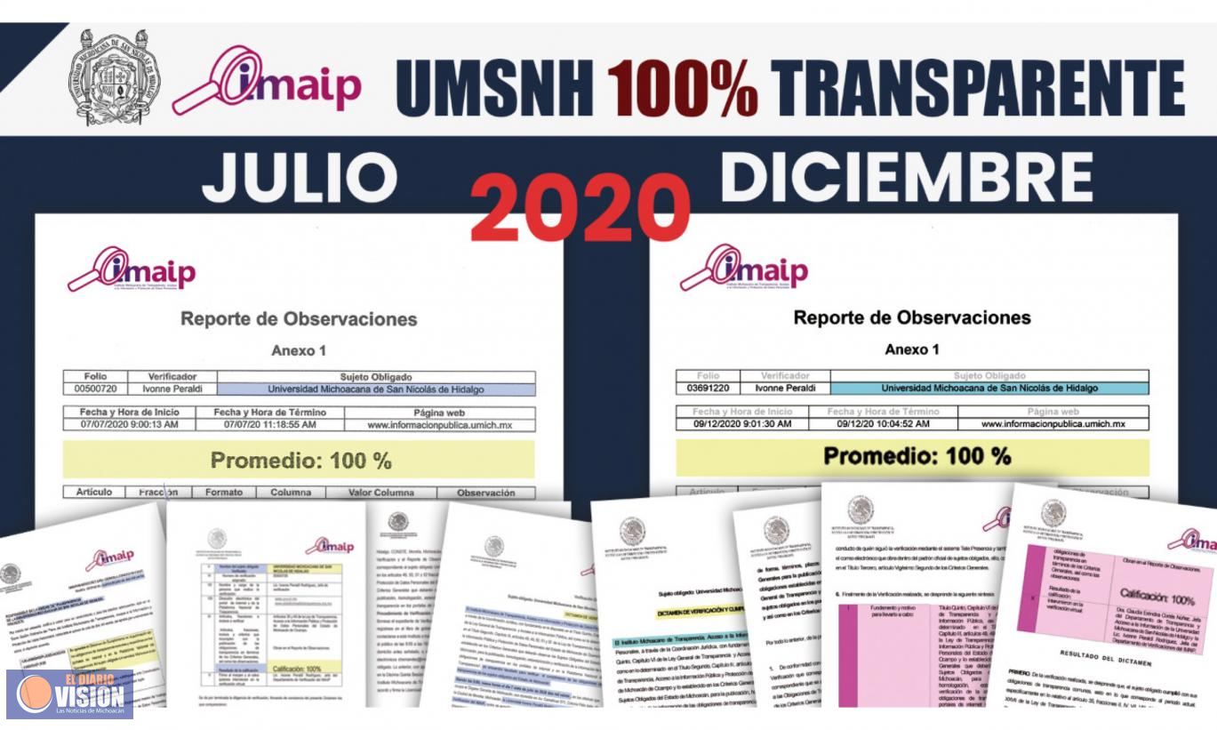 UMSNH hace historia, alcanza el 100 de transparencia en 2020