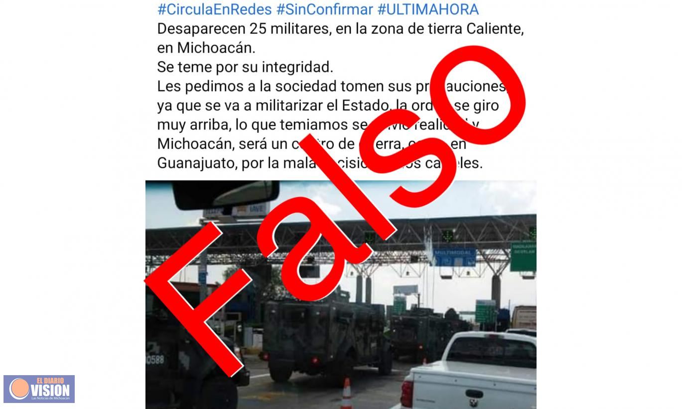 Desmiente Mesa de Coordinación para la Paz en Michoacán, supuesta desaparición de militares