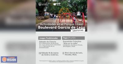 DIF Morelia invita a actividades culturales, educativas y recreativas en el Parque del Boulevard